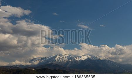 Bucegi Mountains In Spring Time.bucegi Mountain Landscape In The Winter Season With Snow Covering Th