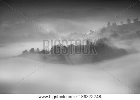 Majestic sunset in a mountains landscape. Holbav, Brasov, Romania
