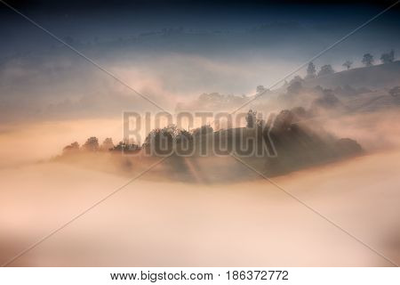 Majestic sunset in a mountains landscape. Holbav, Brasov, Romania