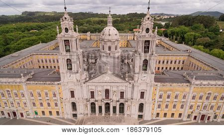 Main facade of the royal palace in Marfa, Portugal, May 10, 2017