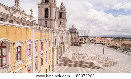 Main facade of the royal palace in Marfa, Portugal, May 10, 2017
