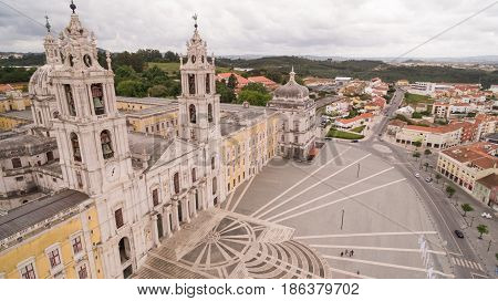 Main facade of the royal palace in Marfa, Portugal, May 10, 2017