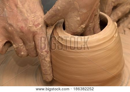 Process Of Making Clayware On Potter's Wheel