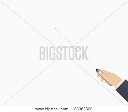 Laser pointer in hand. Learning process. Template for business education presentation coaching. Vector
