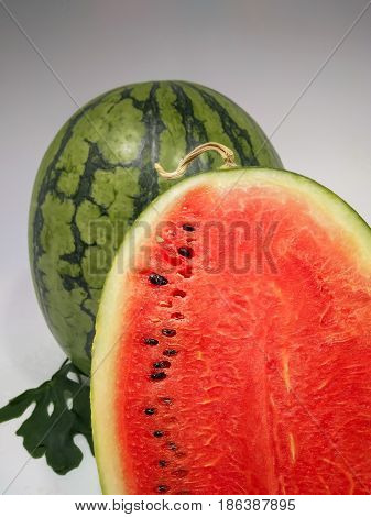 Freshly Chopped Red Summer Watermelon Showing Seeds