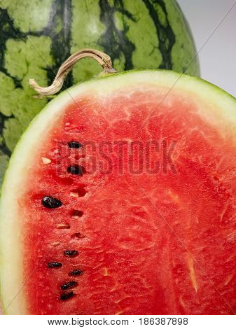 Freshly Chopped Red Summer Watermelon Showing Seeds