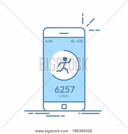 Application on the mobile phone to track the steps, the pedometer. App for morning jogging or fitness. The concept of the interface design of the apps. Isolated thin line illustration