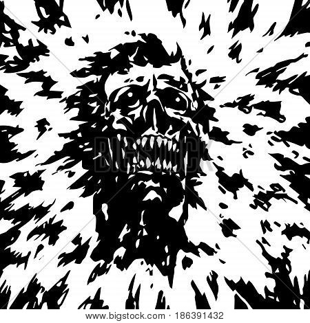 The head of the monster with a torn face. Vector illustration. Scary character face.