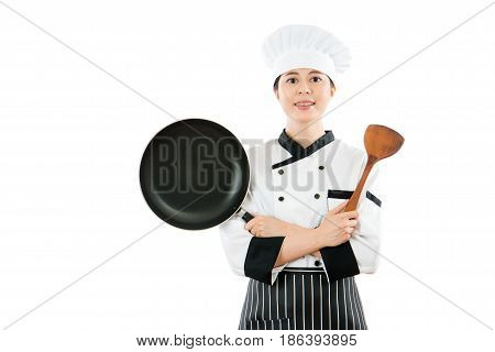 Professional Chef Showing Pan And Wooden Spatula