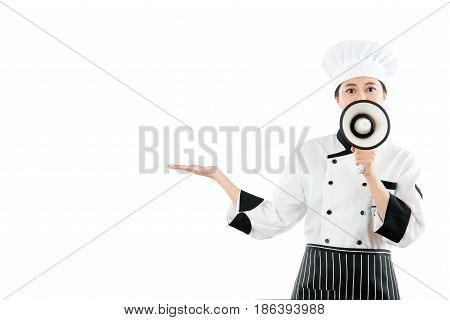 Professional Chef Open Her Hand To Making Gesture