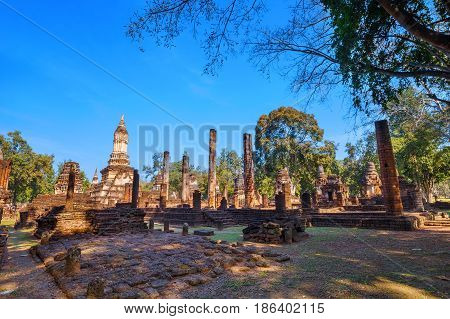 Sukhothai, Thailand - January 17 2017: Wat Chedi Jet Thaew In The Precinct Of Si Satchanalai Histori