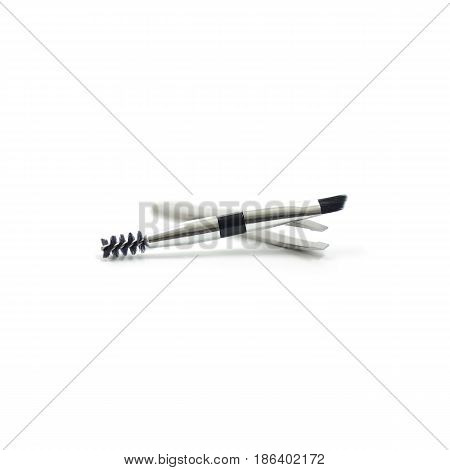Cosmetic Set : Spoolie Brush, Tweezers, Angled Brush Isolate On White Background