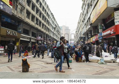 DELHI INDIA-DEC 13 : crowd of people in nehru place of Delhi on december 13 2014 india. nehru place is biggest computer market of delhi