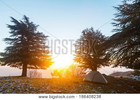 Hicker's tent in the mountains