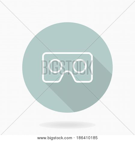 Fine vector white icon with VR logo in blue circle. Flat design with long shadow. Virtual reality logo