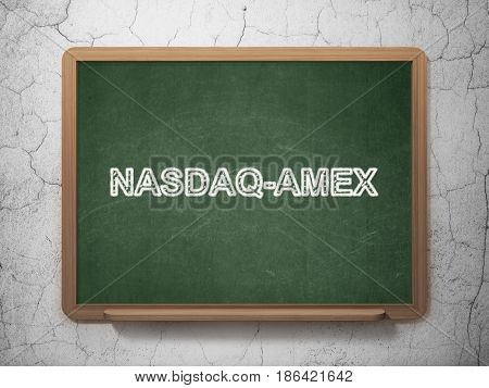 Stock market indexes concept: text NASDAQ-AMEX on Green chalkboard on grunge wall background, 3D rendering