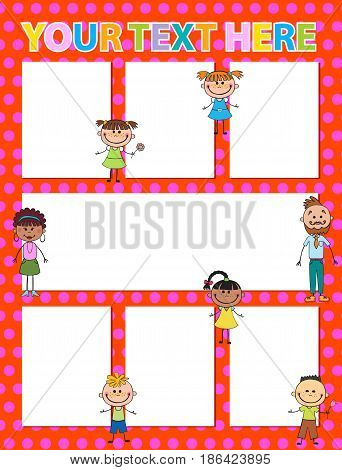 Vector brochure backgrounds with cartoon children. Infographic template design. Courtesy lesson for children rights to the banner advertisement for children illustration vertical