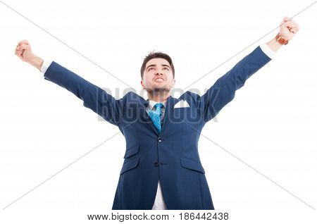 Cheerful Lawyer Holding Spread Arms