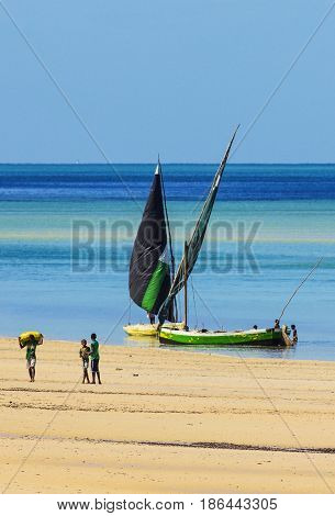 Traditional fishing boats near coast of Mozambique