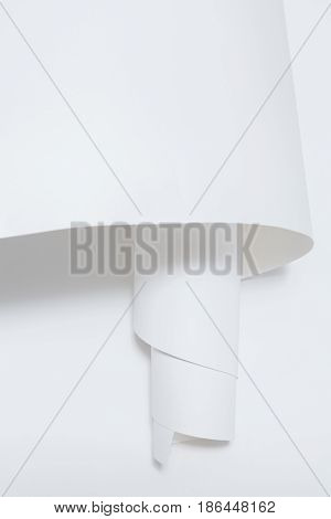 A rolled sheet of white paper on a white background.