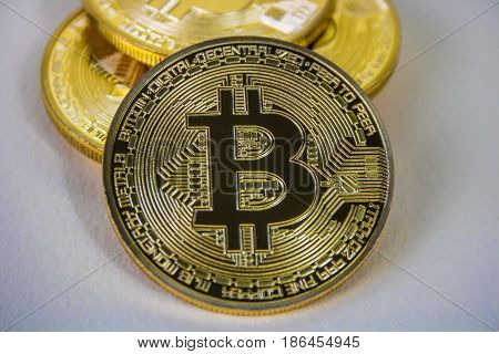 Photo Of Virtual Currency Coin Golden Bitcoin.