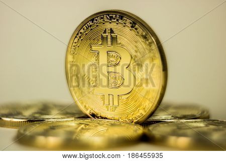 Photo Of Virtual Currency Coin Golden Bitcoin.