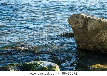 close up big rock stack at black sea.