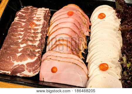 Variety of Ham pork and beef cold cut