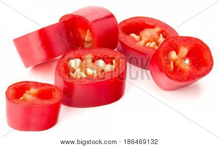 sliced red chili or chilli cayenne pepper isolated on white  background cutout