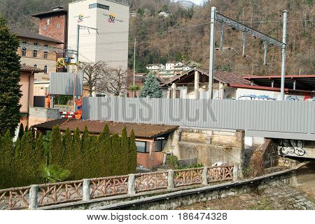 Workers During The Installation Of Noise Barriers On The Railway