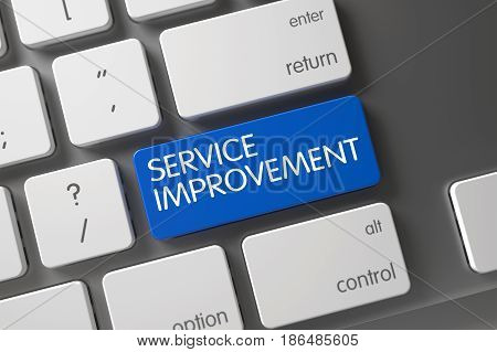 Service Improvement Concept Aluminum Keyboard with Service Improvement on Blue Enter Keypad Background, Selected Focus. 3D Render.