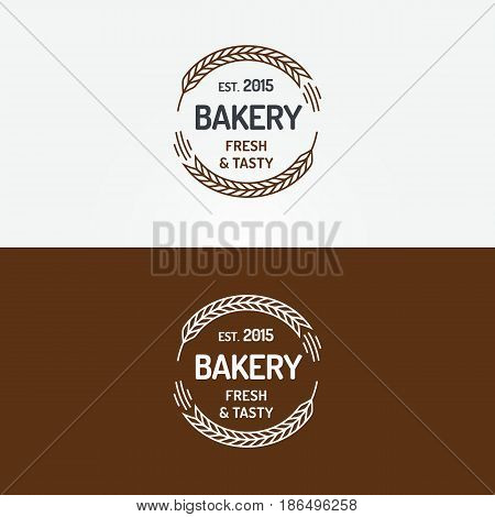 Bakery logo set with wheats line style isolated on background for loaf store, bread house, coffee shop, cupcake firm, food market, cafe. Vector Illustration