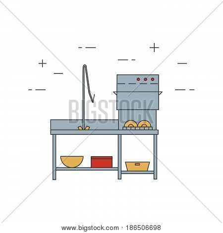 Dishmachine Isolated Line Icon.