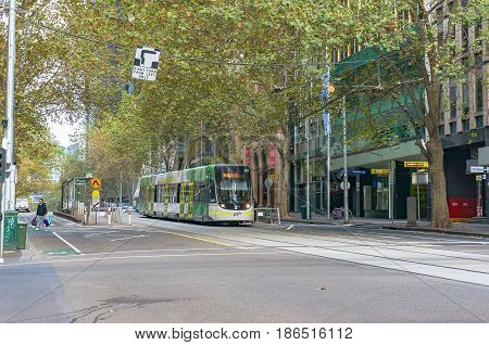Tram On Bourke Street In Melbourne Cbd