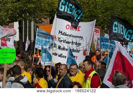 BERLIN - MAY 01 2016: Members of trade unions workers and employees at the demonstration on the occasion of Labour day.
