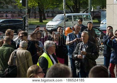 BERLIN - MAY 01 2016: Members of trade unions workers and employees at the demonstration on the occasion of Labour day.