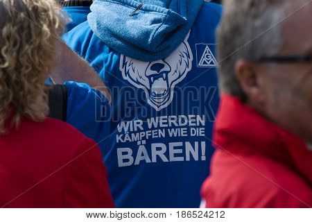 BERLIN - MAY 01 2016: Members of trade unions workers and employees at the demonstration on the occasion of Labour day.