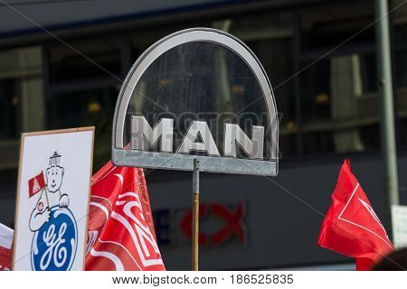 BERLIN - MAY 01 2016: Members of trade unions workers and employees at the demonstration on the occasion of Labour day.