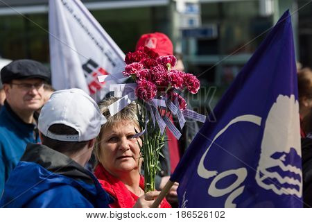 BERLIN - MAY 01 2016: Members of trade unions workers and employees at the demonstration on the occasion of Labour day.