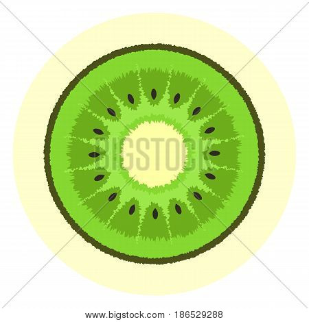 Bright green cute ribby kiwi icon, kiwi split in a half, cut fruit