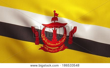 Brunei flag with fabric texture. 3D illustration.