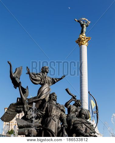 Statue Of Founders Of Kiev At Independence Square