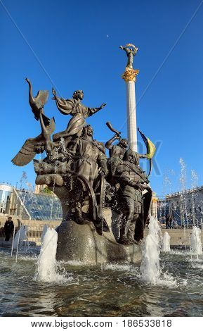 Statue Of Founders Of Kiev At Independence Square