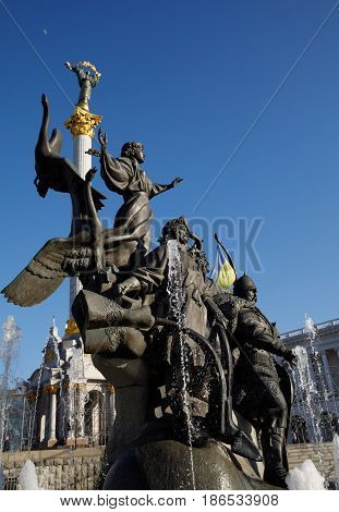 Statue Of Founders Of Kiev At Independence Square