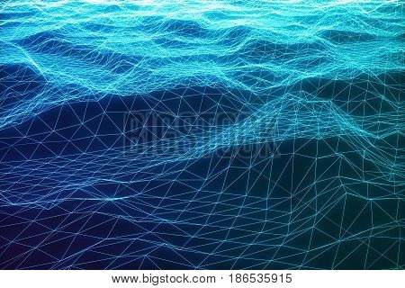 3D illustration internet connection, abstract sence of science and technology. Concept image cyberspace landscape grid