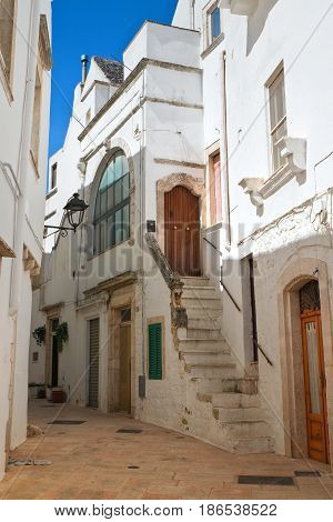 Chararacteristic alleyway of Locorotondo. Puglia. Southern Italy.