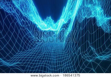 3D illustration internet connection, abstract sence of science and technology. Concept image cyberspace landscape grid
