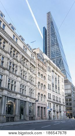 LONDON, UK, 19TH NOVEMBER 2016 - View of the Leadenhall Building from Cornhill London UK