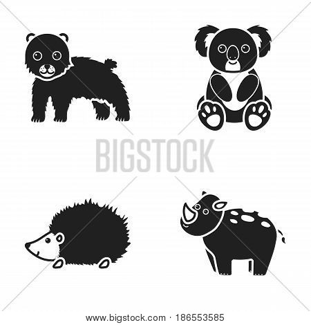 Rhino, koala, panther, hedgehog.Animal set collection icons in black style vector symbol stock illustration .