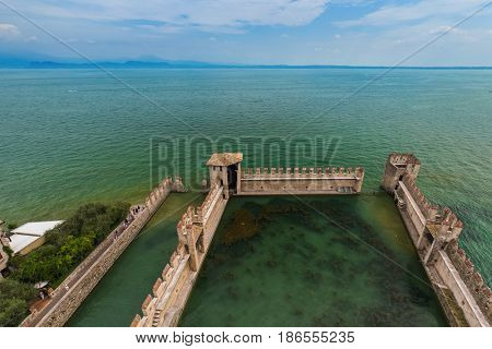 Castle on Lake Garda in Sirmione Italy - architecture background